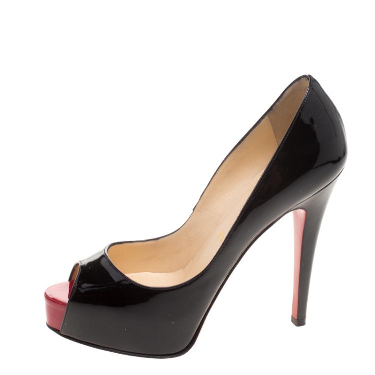 Pre Owned Christian Louboutin Black Patent Leather Hyper Prive Size 35.5