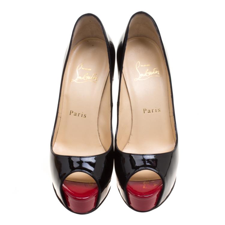 Pre Owned Christian Louboutin Black Patent Leather Hyper Prive Size 35.5