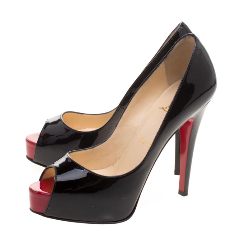 Pre Owned Christian Louboutin Black Patent Leather Hyper Prive Size 35.5