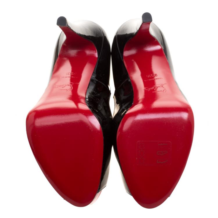 Pre Owned Christian Louboutin Black Patent Leather Hyper Prive Size 35.5