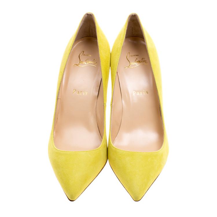 Pre Owned Christian Louboutin Yellow Suede Pigalle Pumps Size 37.5
