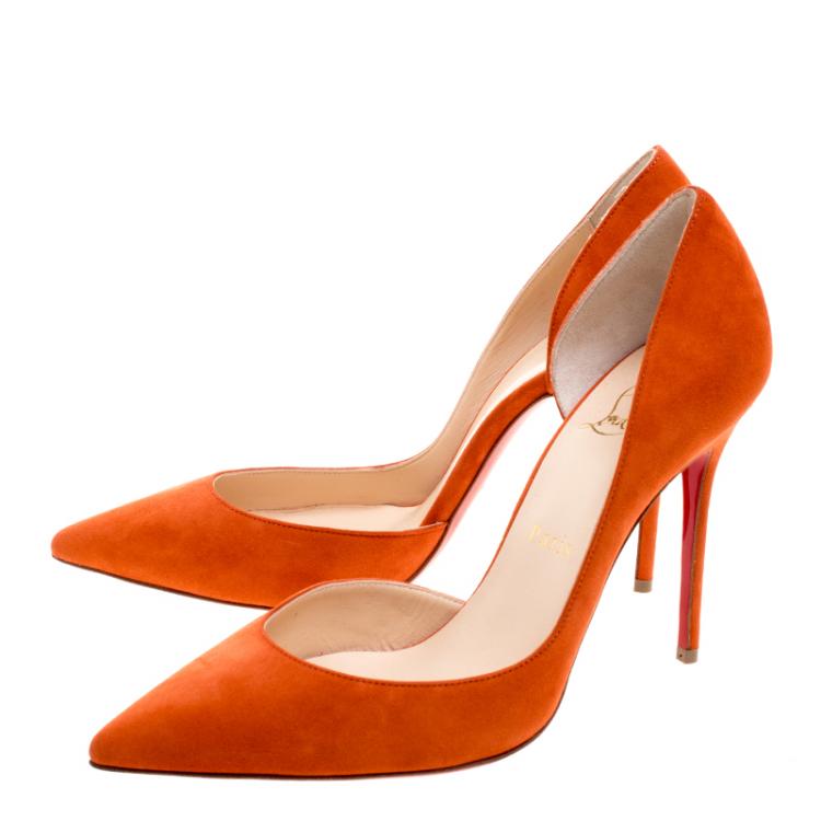 Pre Owned Christian Louboutin Orange Suede Iriza D'orsay Pumps Size 37.5