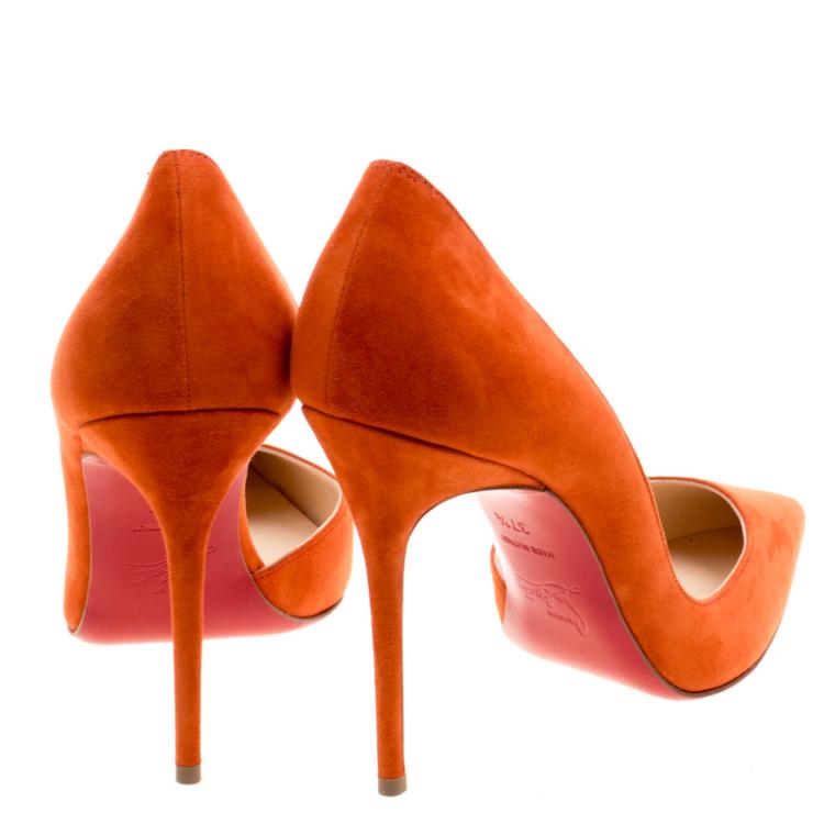 Pre Owned Christian Louboutin Orange Suede Iriza D'orsay Pumps Size 37.5