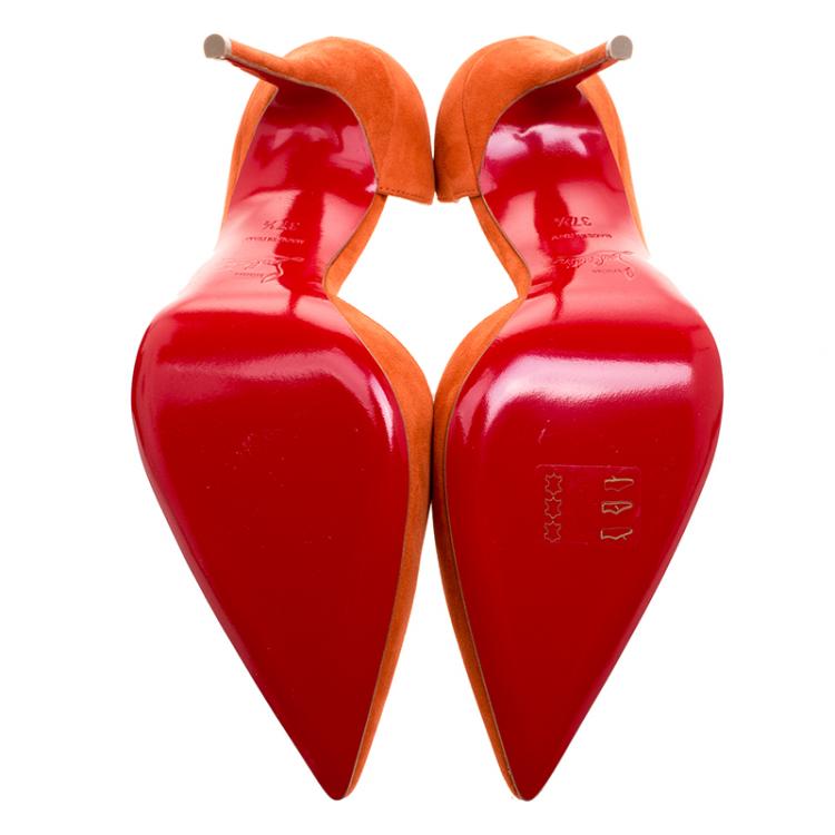 Pre Owned Christian Louboutin Orange Suede Iriza D'orsay Pumps Size 37.5