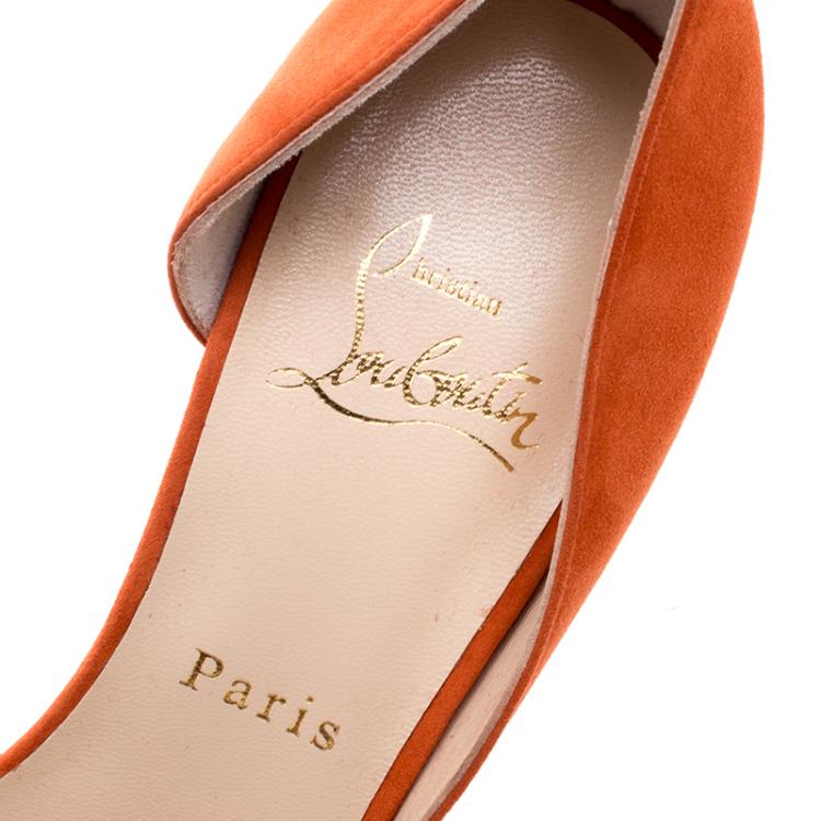 Pre Owned Christian Louboutin Orange Suede Iriza D'orsay Pumps Size 37.5