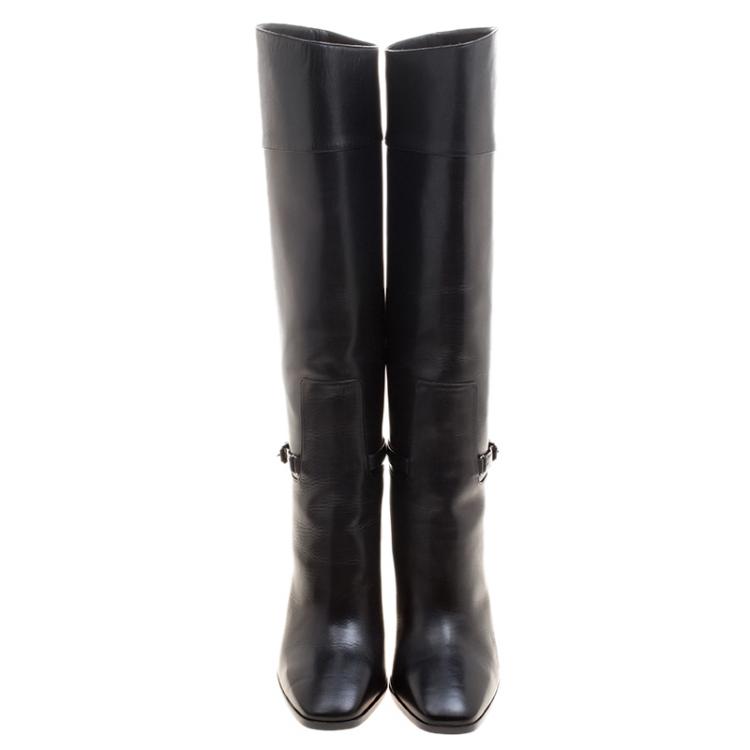 مملوكة مسبقًا Christian Louboutin Black Leather Mervillon Knee Boots Size 38.5