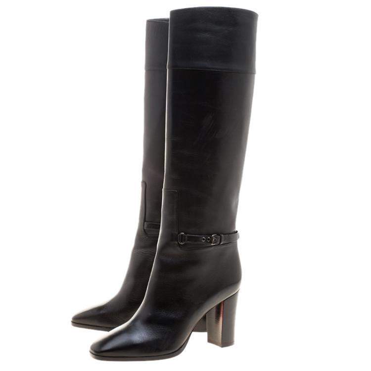 مملوكة مسبقًا Christian Louboutin Black Leather Mervillon Knee Boots Size 38.5