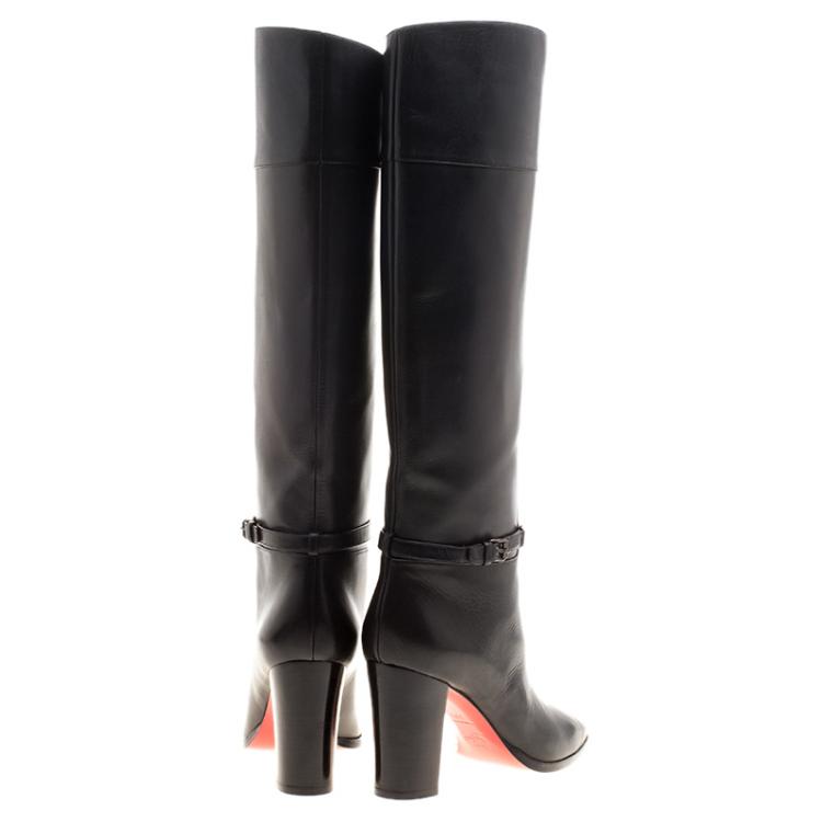 مملوكة مسبقًا Christian Louboutin Black Leather Mervillon Knee Boots Size 38.5