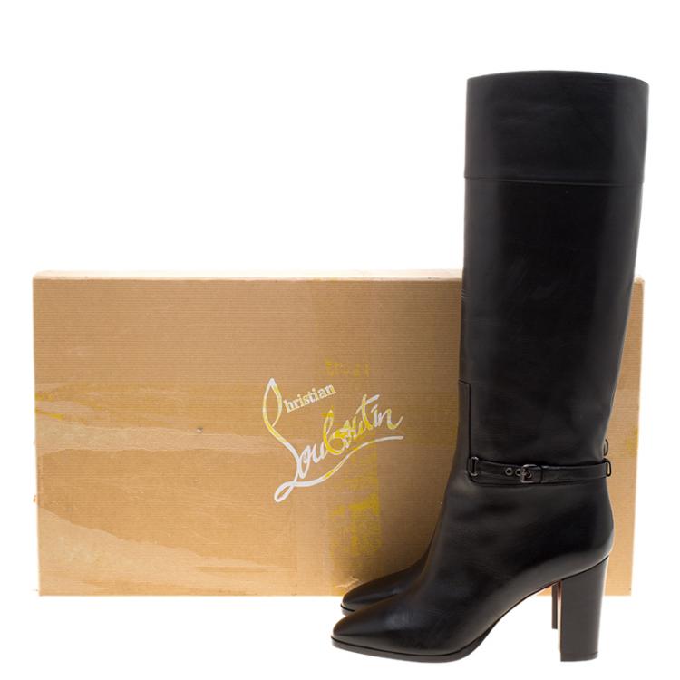مملوكة مسبقًا Christian Louboutin Black Leather Mervillon Knee Boots Size 38.5