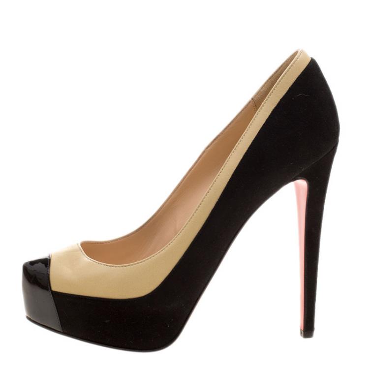 Pre Owned Christian Louboutin Two Tone Suede and Leather Mago Platform Pumps Size 37