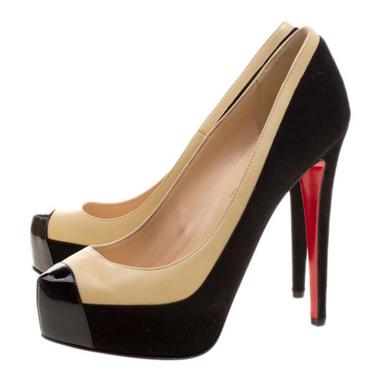 Pre Owned Christian Louboutin Two Tone Suede and Leather Mago Platform Pumps Size 37