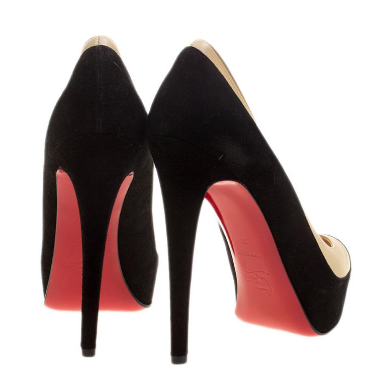 Pre Owned Christian Louboutin Two Tone Suede and Leather Mago Platform Pumps Size 37