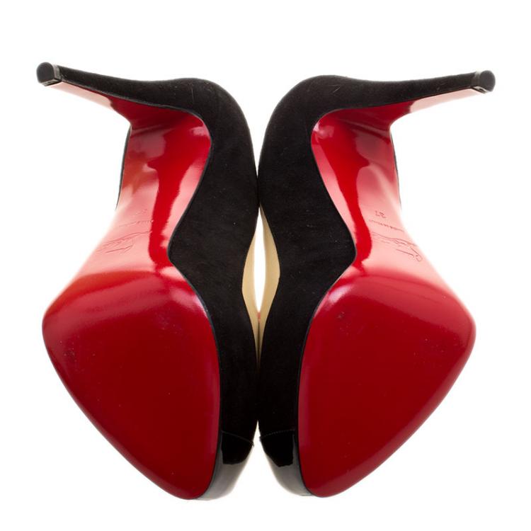 Pre Owned Christian Louboutin Two Tone Suede and Leather Mago Platform Pumps Size 37