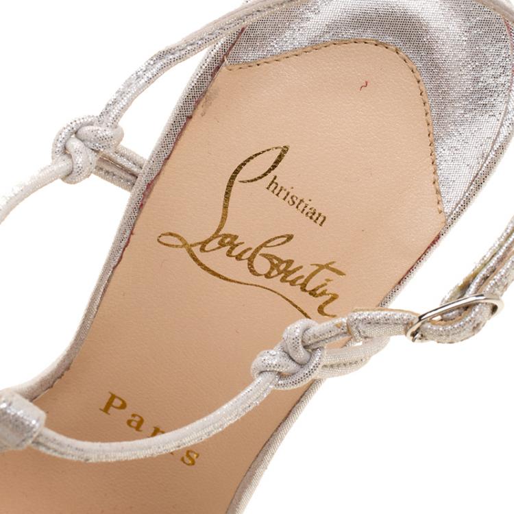 Pre Owned Christian Louboutin Metallic Silver Crystal Studded Suede Margi Diams Sandals Size 35