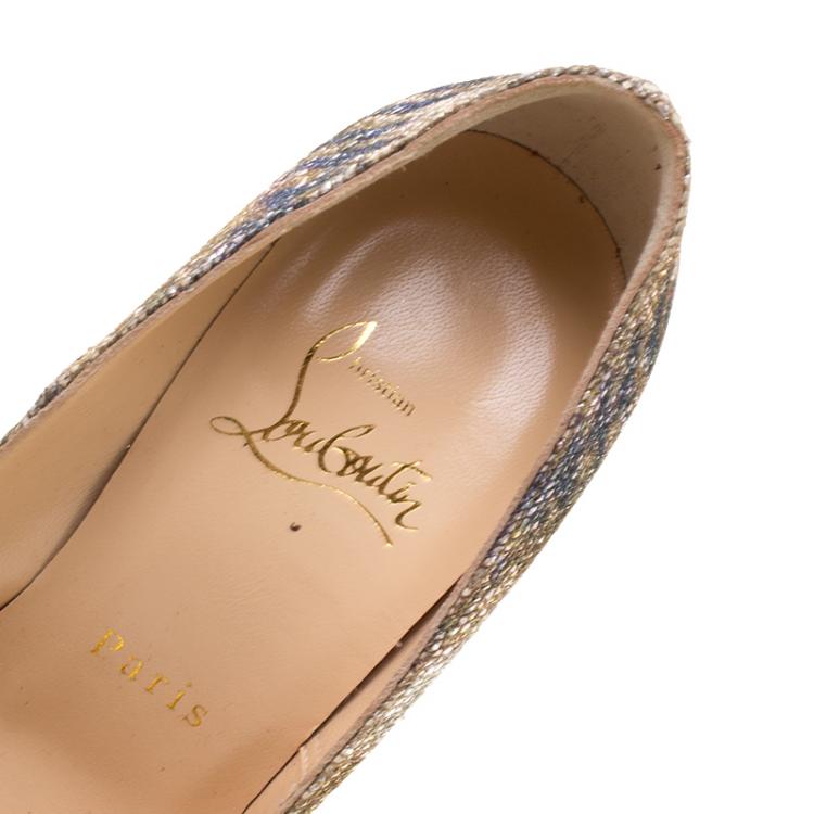 Pre Owned Christian Louboutin Metallic Printed Lamè Fabric Sirene Daffodile Platform Pumps Size 35