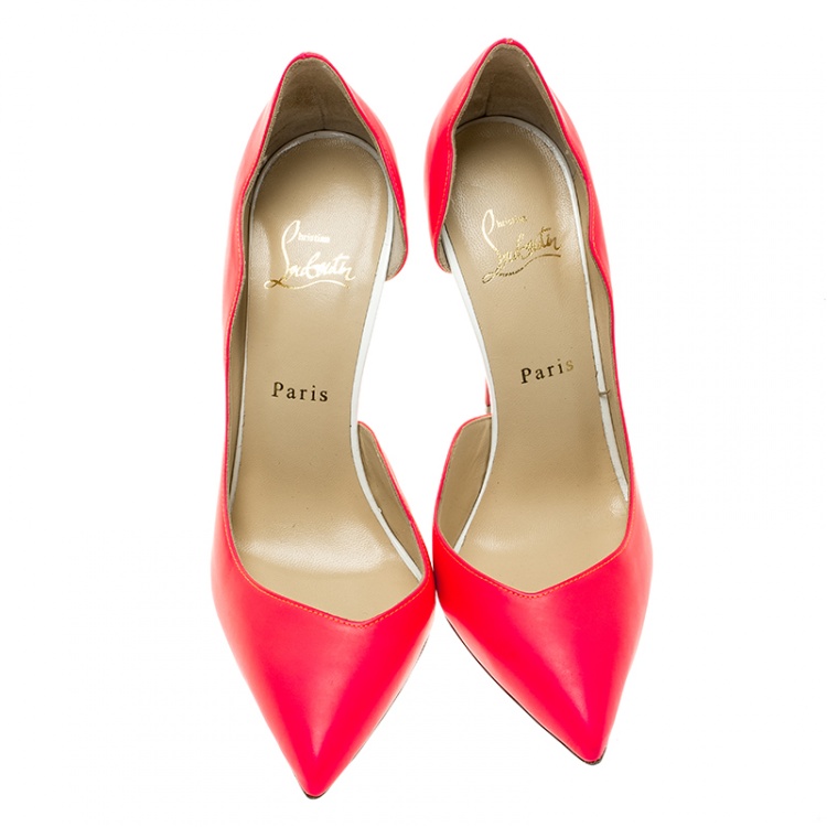 Pre Owned Christian Louboutin Neon Fuschia Leather Dalida D'Orsay Pointed Toe Pumps Size 39