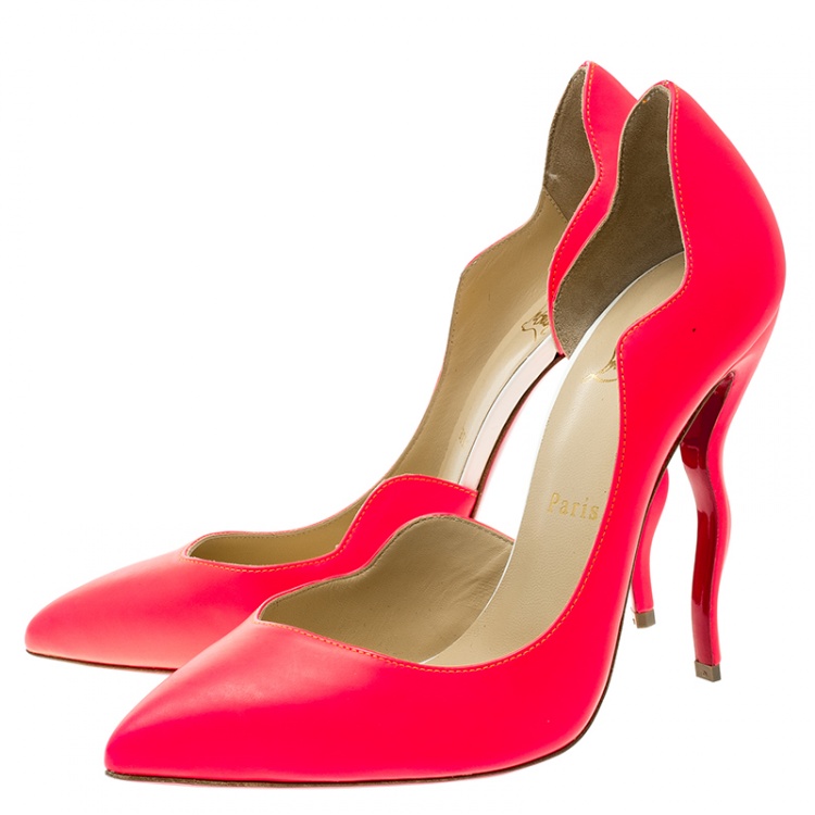 Pre Owned Christian Louboutin Neon Fuschia Leather Dalida D'Orsay Pointed Toe Pumps Size 39