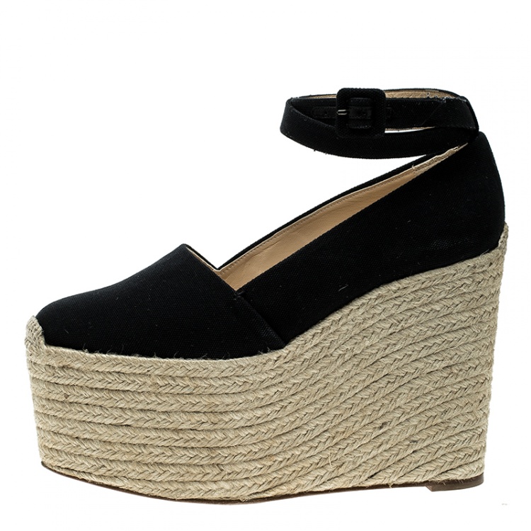 Pre Owned Christian Louboutin Black Canvas Dehia Espadrille Platform Pumps Size 39