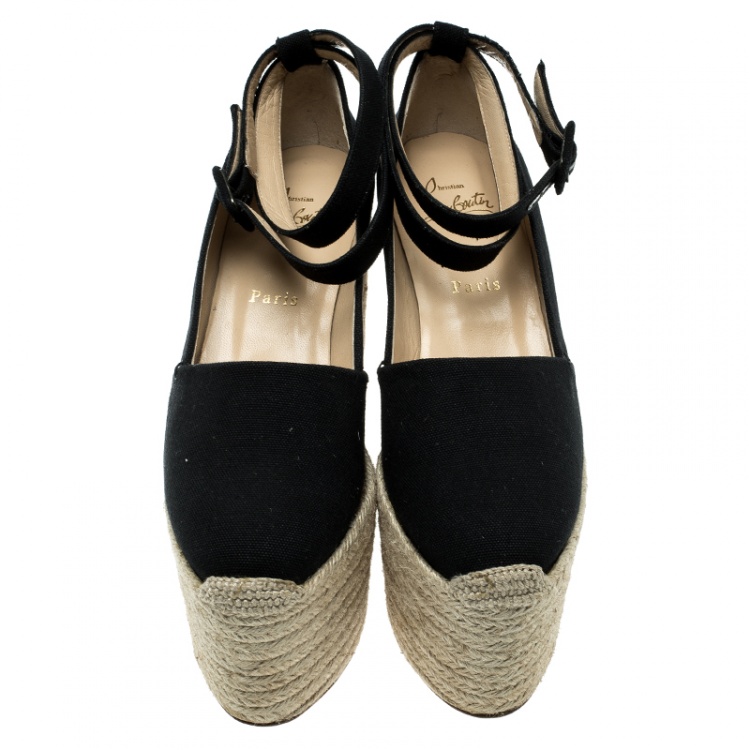 Pre Owned Christian Louboutin Black Canvas Dehia Espadrille Platform Pumps Size 39