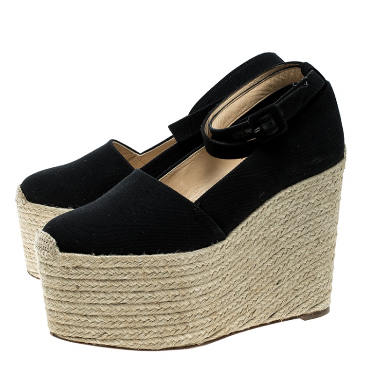 Pre Owned Christian Louboutin Black Canvas Dehia Espadrille Platform Pumps Size 39