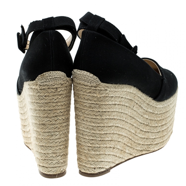 Pre Owned Christian Louboutin Black Canvas Dehia Espadrille Platform Pumps Size 39