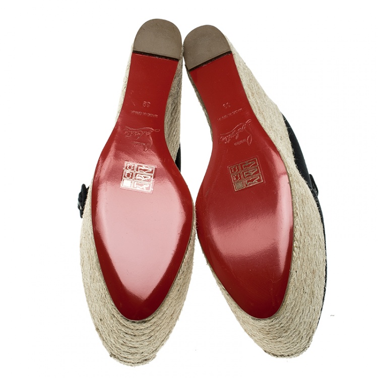 Pre Owned Christian Louboutin Black Canvas Dehia Espadrille Platform Pumps Size 39