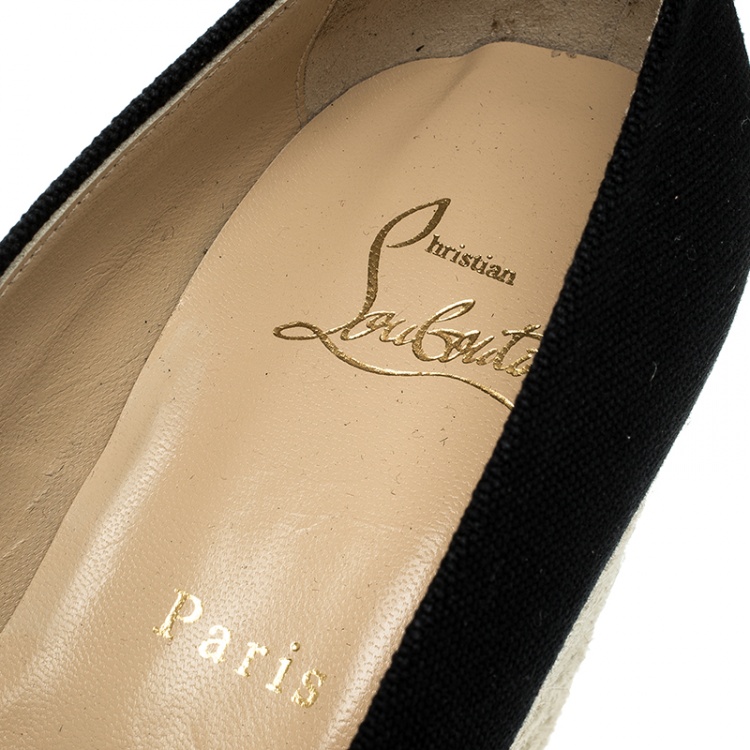 Pre Owned Christian Louboutin Black Canvas Dehia Espadrille Platform Pumps Size 39