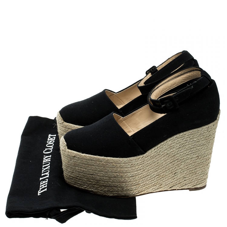 Pre Owned Christian Louboutin Black Canvas Dehia Espadrille Platform Pumps Size 39