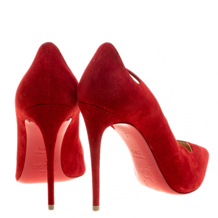 Pre Owned Christian Louboutin Red Suede Olavague Flame Pointed Toe Pumps Size 36.5