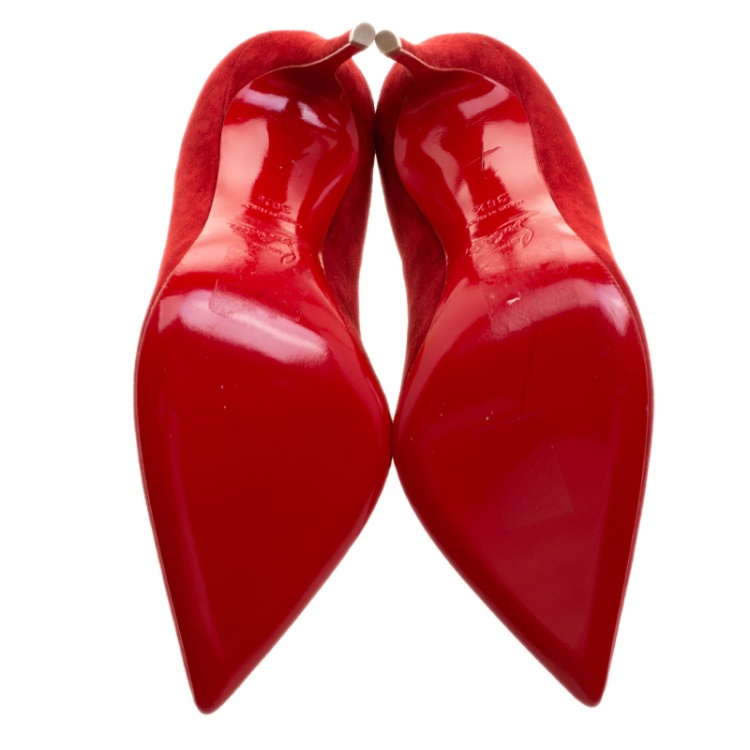 Pre Owned Christian Louboutin Red Suede Olavague Flame Pointed Toe Pumps Size 36.5