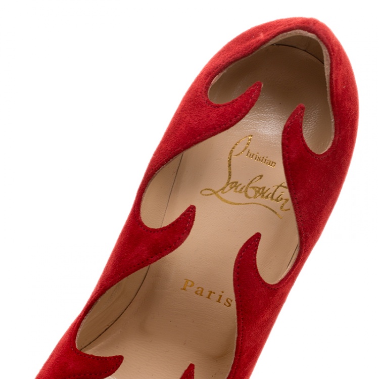 Pre Owned Christian Louboutin Red Suede Olavague Flame Pointed Toe Pumps Size 36.5