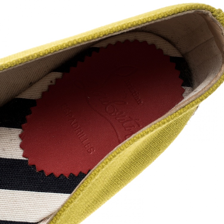Pre Owned Christian Louboutin Yellow Canvas Gala Embroidered Crest Espadrille Loafers Size 38