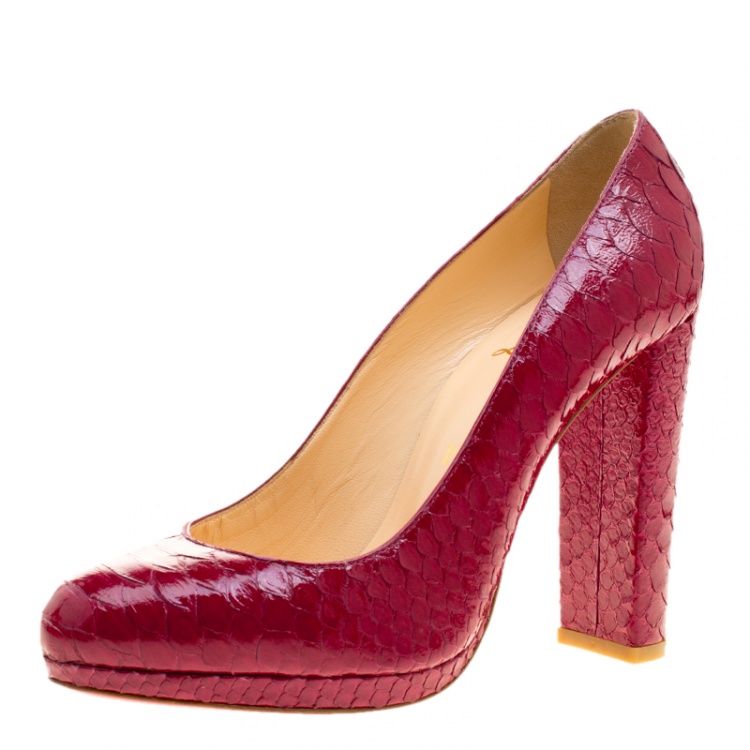 Pre Owned Christian Louboutin Ruby Red Python Grapi Platform Pumps Size 38.5