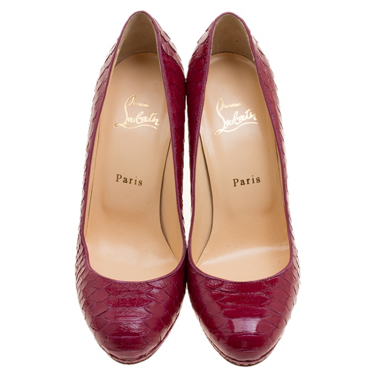 Pre Owned Christian Louboutin Ruby Red Python Grapi Platform Pumps Size 38.5