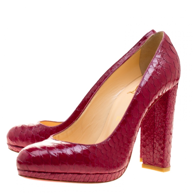 Pre Owned Christian Louboutin Ruby Red Python Grapi Platform Pumps Size 38.5