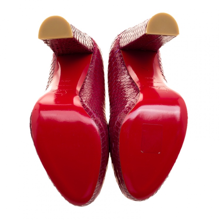 Pre Owned Christian Louboutin Ruby Red Python Grapi Platform Pumps Size 38.5