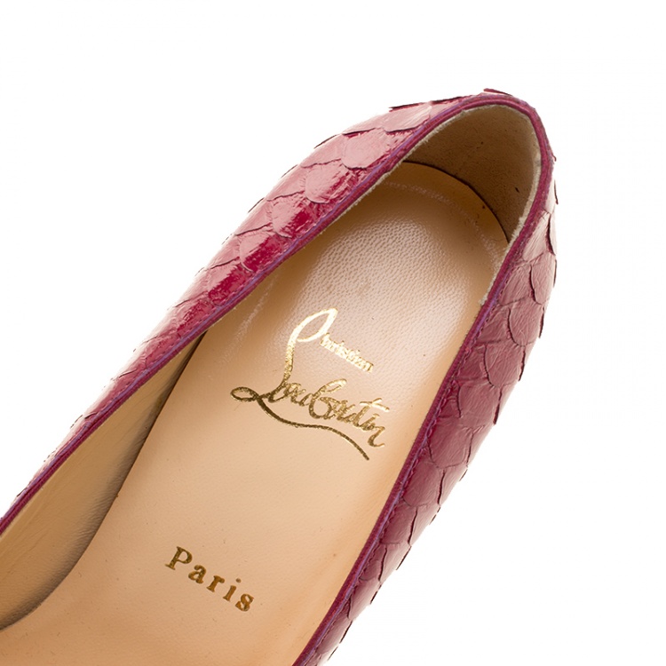 Pre Owned Christian Louboutin Ruby Red Python Grapi Platform Pumps Size 38.5