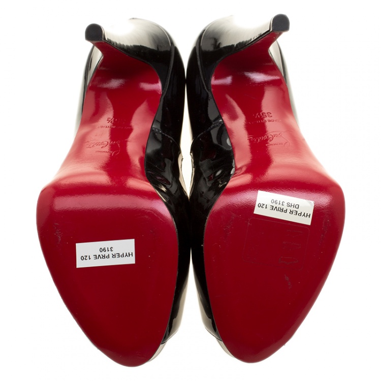 Pre Owned Christian Louboutin Black Patent Leather Hyper Prive Peep Toe Platform Pumps Size 35.5