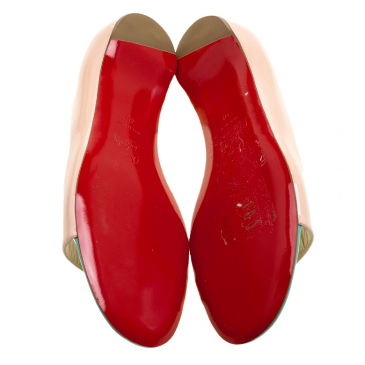 Pre Owned Christian Louboutin Blush Pink Patent Leather Toboggan Flat D'orsay Sandals Size 40