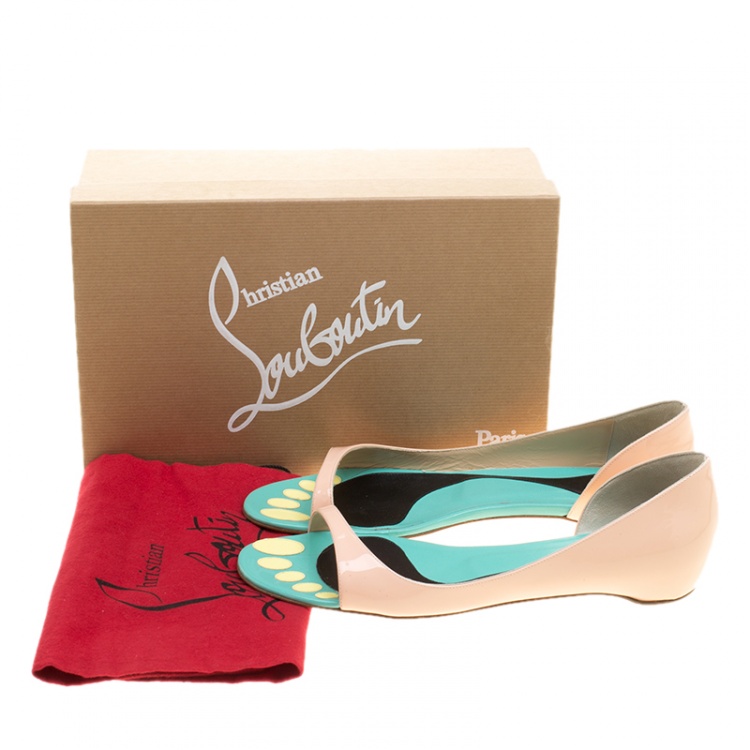 Pre Owned Christian Louboutin Blush Pink Patent Leather Toboggan Flat D'orsay Sandals Size 40