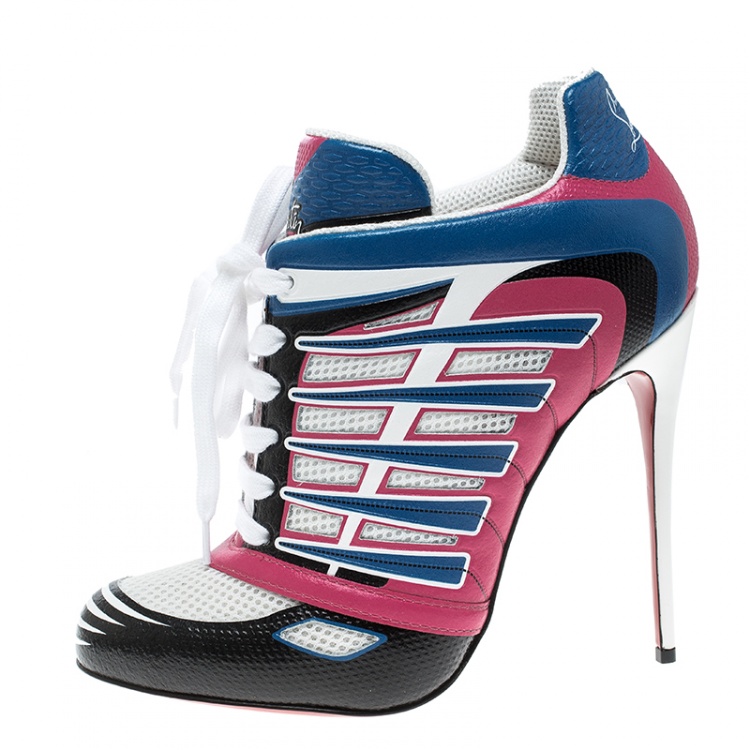 مملوكة مسبقًا Christian Louboutin Multicolor Leather and Mesh Boltina Trainer Booties Size 40