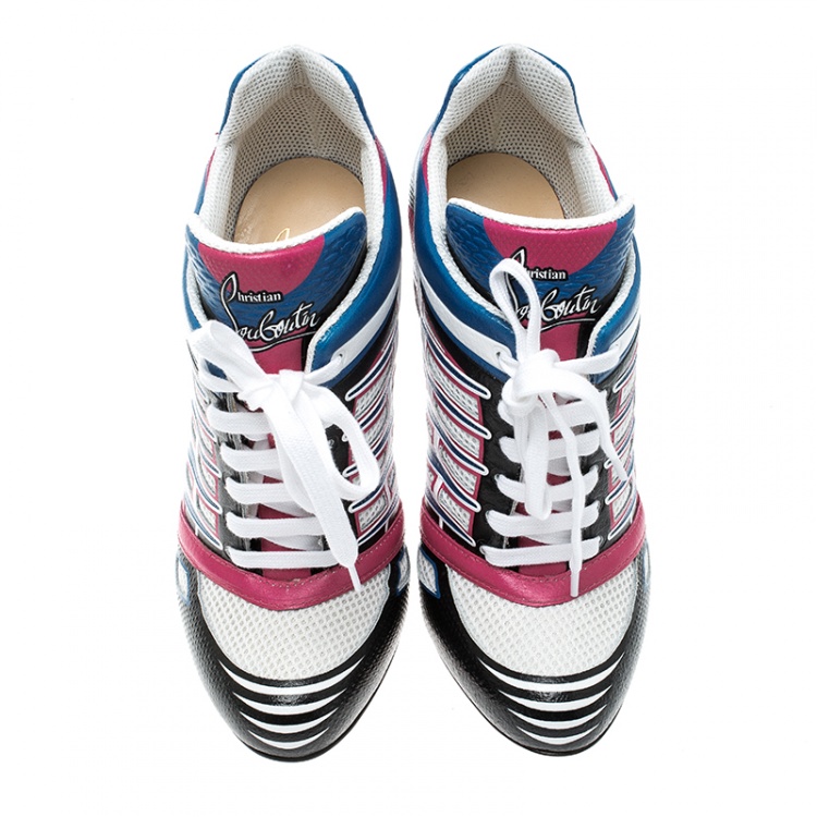 مملوكة مسبقًا Christian Louboutin Multicolor Leather and Mesh Boltina Trainer Booties Size 40