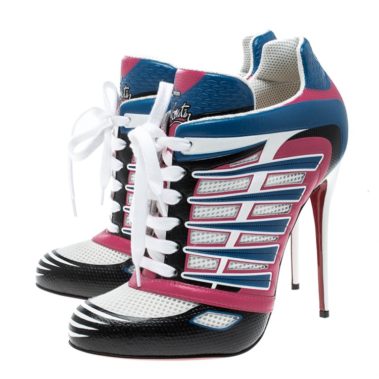 مملوكة مسبقًا Christian Louboutin Multicolor Leather and Mesh Boltina Trainer Booties Size 40