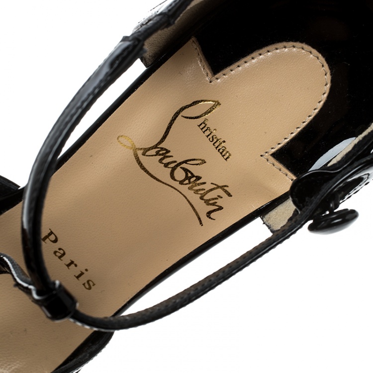 Pre Owned Christian Louboutin Black Suede And Mesh Mrs.Early T-Strap Sandals Size 35