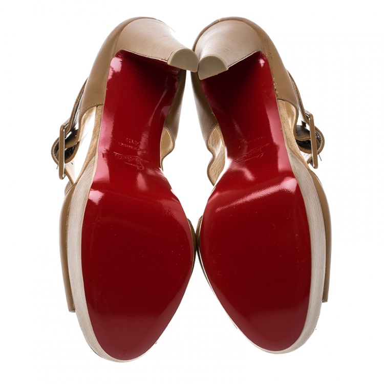 Pre Owned Christian Louboutin Beige Leather Haute Retenue Ankle Strap Platform Sandals Size 41.5