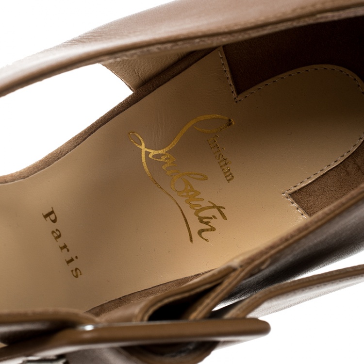 Pre Owned Christian Louboutin Beige Leather Haute Retenue Ankle Strap Platform Sandals Size 41.5