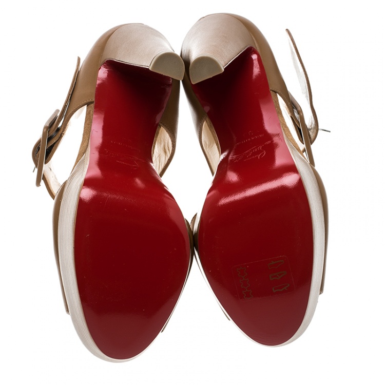 Pre Owned Christian Louboutin Beige Leather Haute Retenue Ankle Strap Platform Sandals Size 36