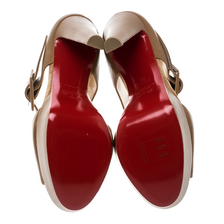 Pre Owned Christian Louboutin Beige Leather Haute Retenue Ankle Strap Platform Sandals Size 39
