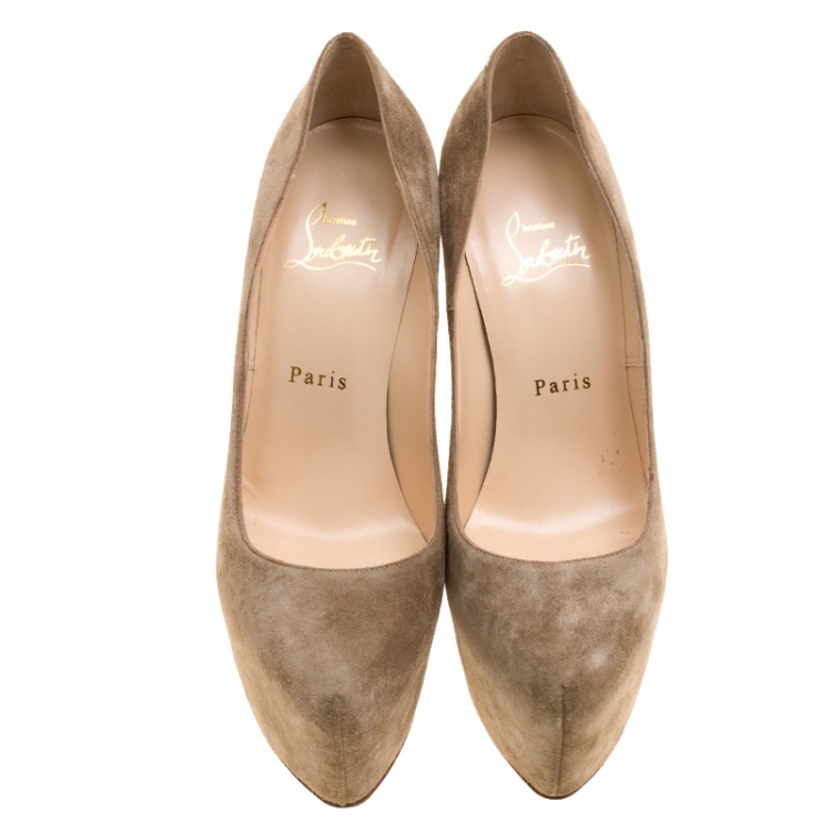 Pre Owned Christian Louboutin Beige Suede Daffodile Platform Pumps Size 37