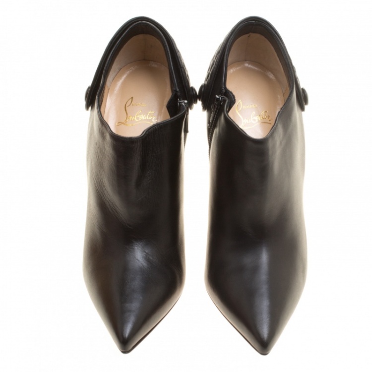 Pre Owned Christian Louboutin Black Leather Huguette Pointed Toe Ankle Booties Size 41